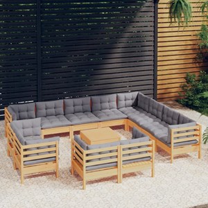 Maison exclusive - salon de jardin 13 pcs avec coussins gris bois de pin solide