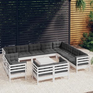 Maison exclusive - salon de jardin 13 pcs avec coussins blanc bois de pin solide