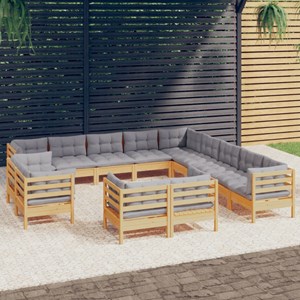 Maison exclusive - salon de jardin 13 pcs avec coussins gris bois de pin solide