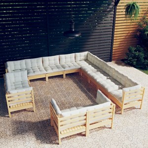 Maison exclusive - salon de jardin 13 pcs avec coussins crème bois de pin solide