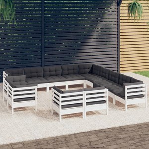 Maison exclusive - salon de jardin 13 pcs avec coussins blanc bois de pin solide