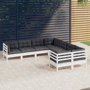 Maison exclusive - salon de jardin 8 pcs avec coussins blanc bois de pin massif