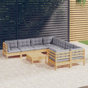Maison exclusive - salon de jardin 9 pcs avec coussins gris bois de pin