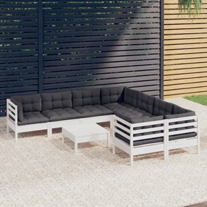 Maison exclusive - salon de jardin 9 pcs avec coussins blanc bois de pin