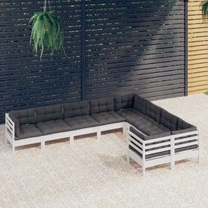 Maison exclusive - salon de jardin 9 pcs avec coussins blanc bois de pin