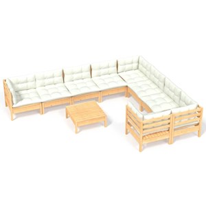 Maison exclusive - salon de jardin 10 pcs avec coussins crème bois de pin