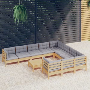 Maison exclusive - salon de jardin 11 pcs avec coussins gris bois de pin