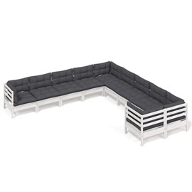 Maison exclusive - salon de jardin 10 pcs avec coussins blanc bois de pin