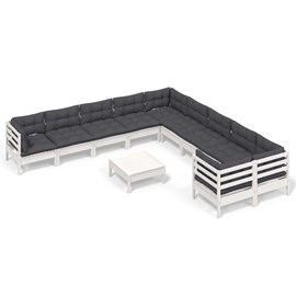 Maison exclusive - salon de jardin 11 pcs avec coussins blanc bois de pin