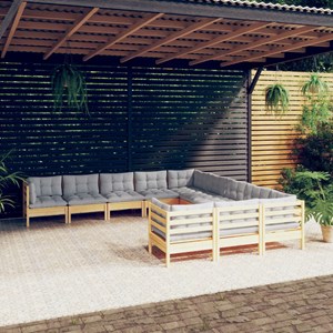 Maison exclusive - salon de jardin 11 pcs avec coussins gris bois de pin