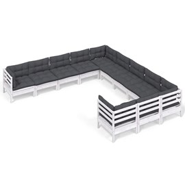 Maison exclusive - salon de jardin 11 pcs avec coussins blanc bois de pin