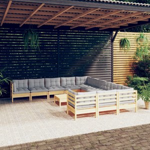 Maison exclusive - salon de jardin 12 pcs avec coussins gris bois de pin