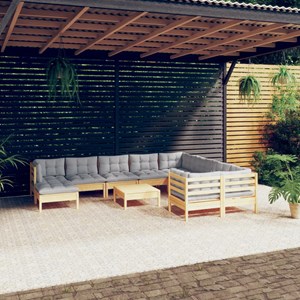 Maison exclusive - salon de jardin 11 pcs avec coussins gris bois de pin
