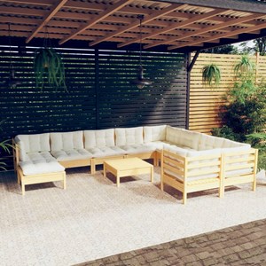 Maison exclusive - salon de jardin 11 pcs avec coussins crème bois de pin