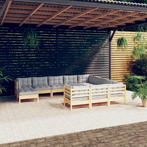 Maison exclusive - salon de jardin 11 pcs avec coussins gris bois de pin