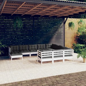Maison exclusive - salon de jardin 11 pcs avec coussins blanc bois de pin