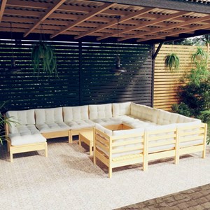 Maison exclusive - salon de jardin 12 pcs avec coussins crème bois de pin
