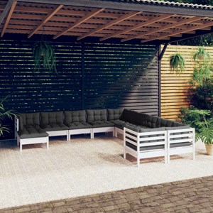 Maison exclusive - salon de jardin 11 pcs avec coussins blanc bois de pin