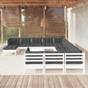 Maison exclusive - salon de jardin 13 pcs avec coussins blanc bois de pin