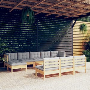 Maison exclusive - salon de jardin 11 pcs avec coussins gris bois de pin