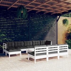 Maison exclusive - salon de jardin 11 pcs avec coussins blanc bois de pin