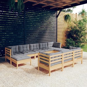 Maison exclusive - salon de jardin 10 pcs avec coussins gris bois de pin massif