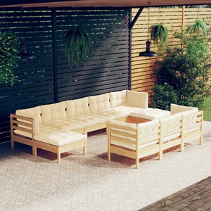 Maison exclusive - salon de jardin 10 pcs avec coussins crème bois de pin massif