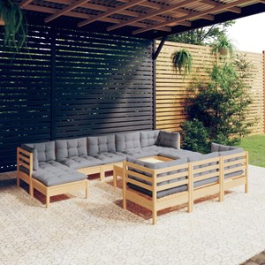 Maison exclusive - salon de jardin 11 pcs avec coussins gris bois de pin solide