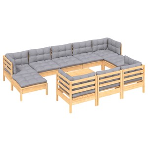 Maison exclusive - salon de jardin 11 pcs avec coussins gris bois de pin solide