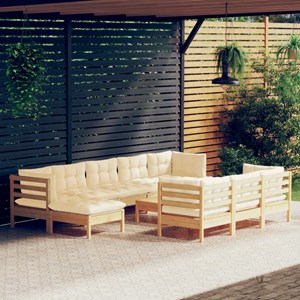 Maison exclusive - salon de jardin 11 pcs avec coussins crème bois de pin solide