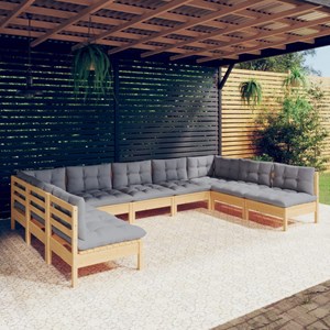 Maison exclusive - salon de jardin 9 pcs avec coussins gris bois de pin massif