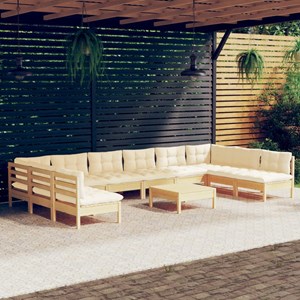 Maison exclusive - salon de jardin 11 pcs avec coussins crème bois de pin solide
