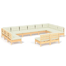 Maison exclusive - salon de jardin 12 pcs avec coussins crème bois de pin massif