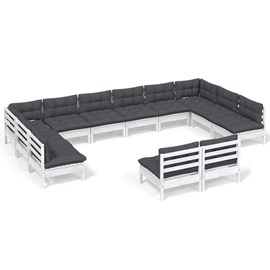 Maison exclusive - salon de jardin 12 pcs avec coussins blanc bois de pin solide