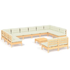 Maison exclusive - salon de jardin 13 pcs avec coussins crème bois de pin solide