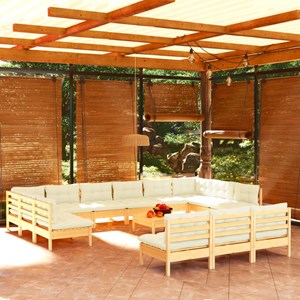 Maison exclusive - salon de jardin 14 pcs avec coussins crème bois de pin solide