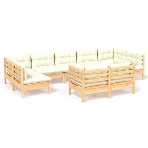 Maison exclusive - salon de jardin 9 pcs avec coussins crème bois de pin massif