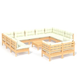 Maison exclusive - salon de jardin 12 pcs avec coussins crème bois de pin massif