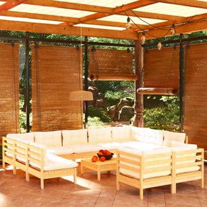 Maison exclusive - salon de jardin 12 pcs avec coussins crème bois de pin massif