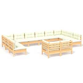Maison exclusive - salon de jardin 12 pcs avec coussins crème bois de pin massif