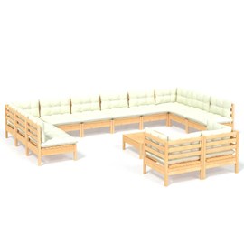 Maison exclusive - salon de jardin 13 pcs avec coussins crème bois de pin