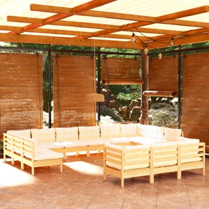 Maison exclusive - salon de jardin 13 pcs avec coussins crème bois de pin
