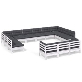 Maison exclusive - salon de jardin 13 pcs avec coussins blanc bois de pin