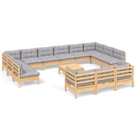Maison exclusive - salon de jardin 14 pcs avec coussins gris bois de pin