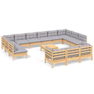 Maison exclusive - salon de jardin 14 pcs avec coussins gris bois de pin