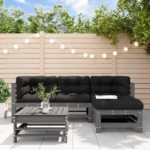 Maison exclusive - salon de jardin 5 pcs avec coussins gris bois massif