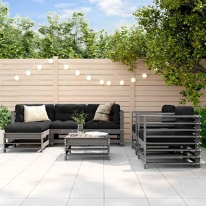 Maison exclusive - salon de jardin 7 pcs avec coussins gris bois massif