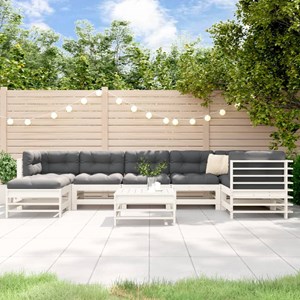 Maison exclusive - salon de jardin 8 pcs avec coussins blanc bois massif