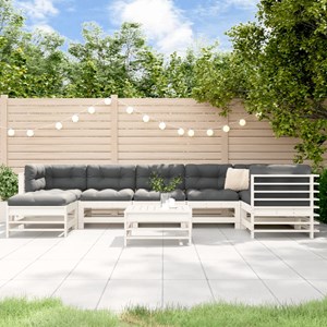 Maison exclusive - salon de jardin 8 pcs avec coussins blanc bois massif