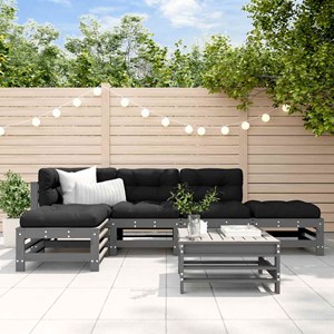 Maison exclusive - salon de jardin 6 pcs avec coussins gris bois massif